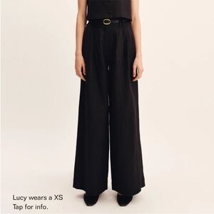 POSSE pleated linen Elegant Black Wide-Leg Pants